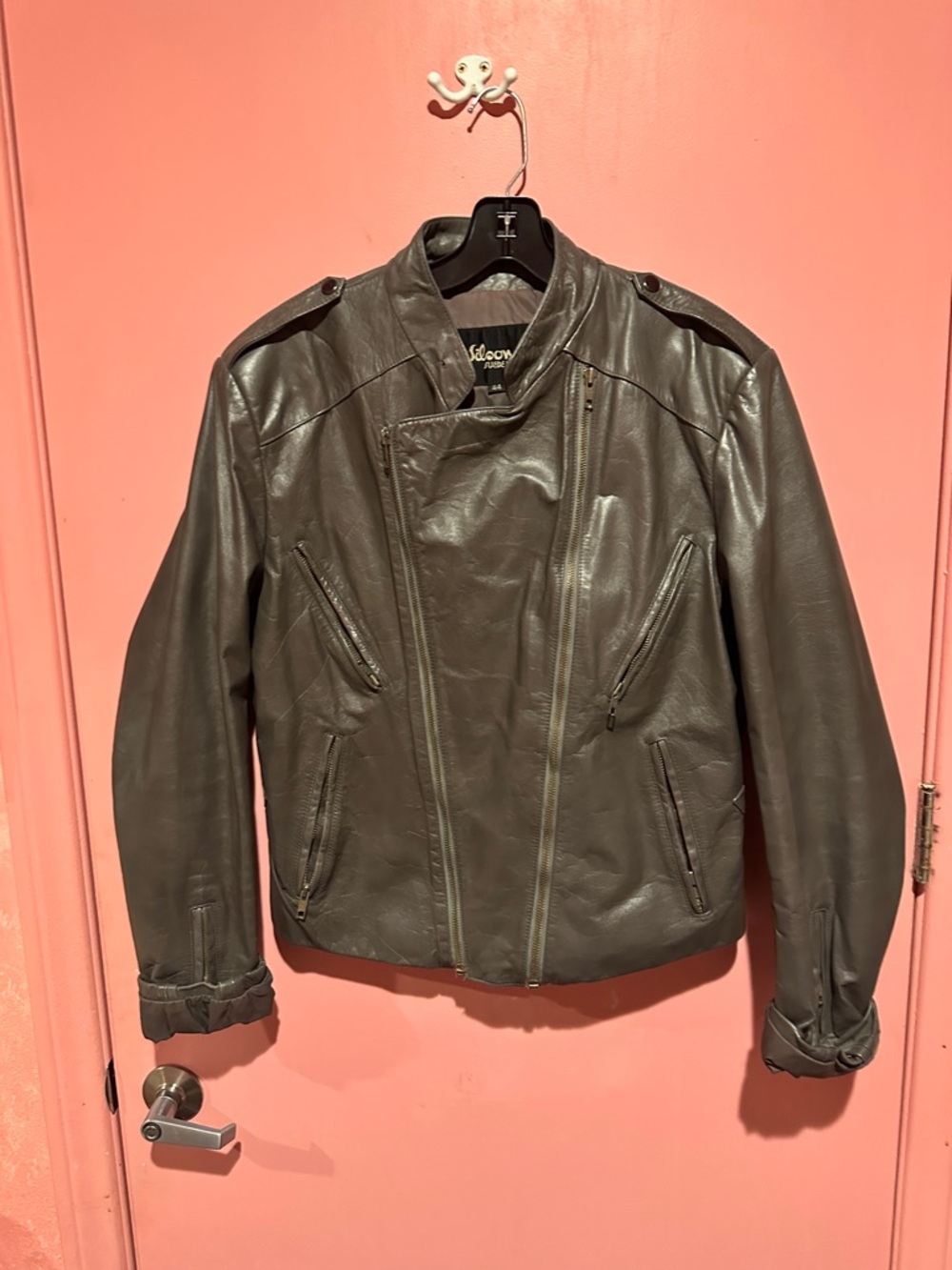 Wilsons Leather Men's Grey Leather Bomber Jacket